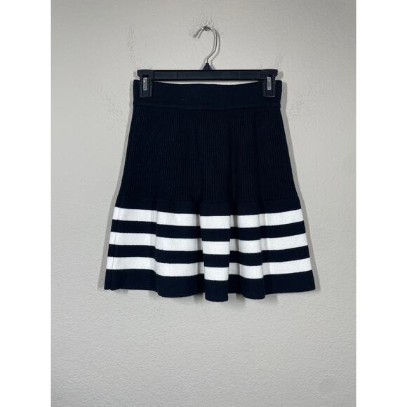 We Are Sundays Small Josephine Rib Knit A Line Skirt Black White Stripe Flared - Picture 1 of 9
